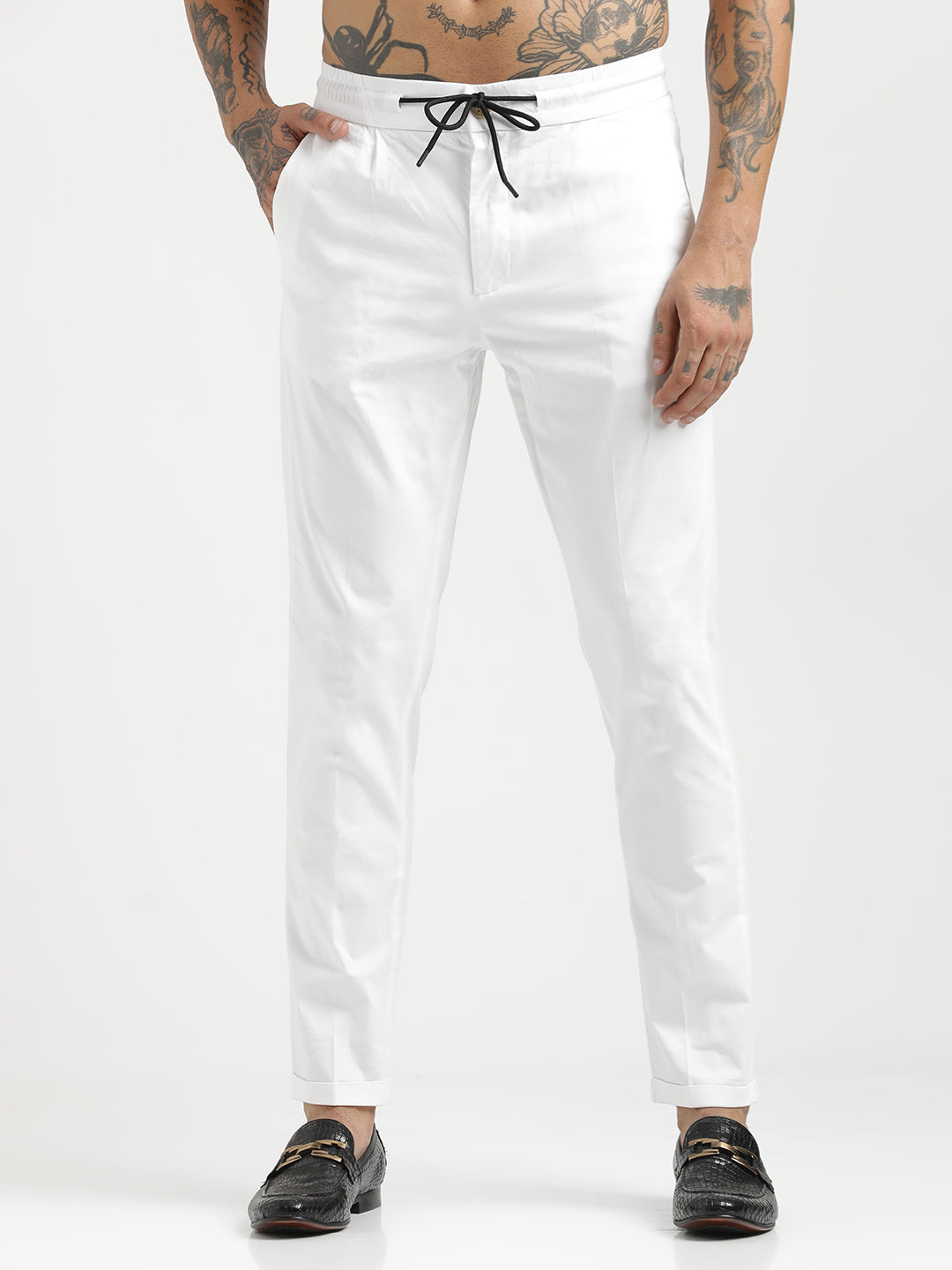 Men Cotton Drawstring Trousers with Pockets
