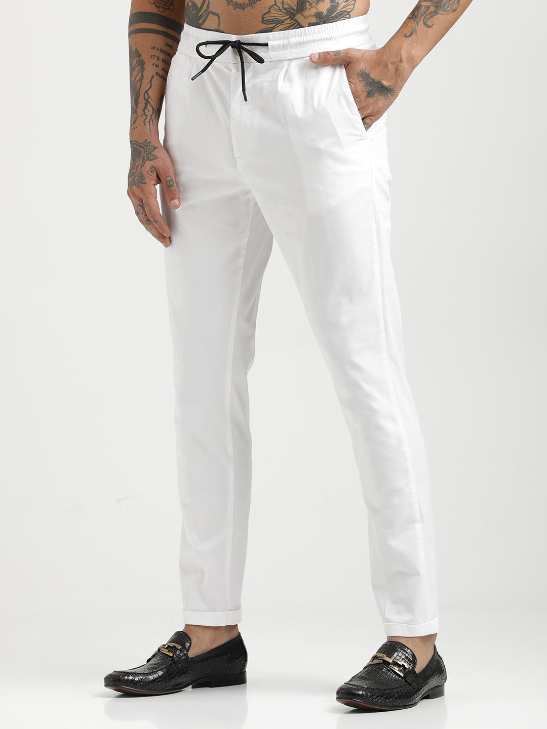 Men Cotton Drawstring Trousers with Pockets