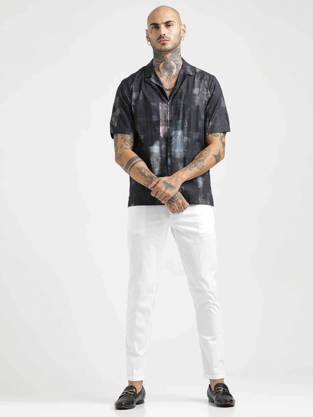 Men Printed Cotton Satin Shirt