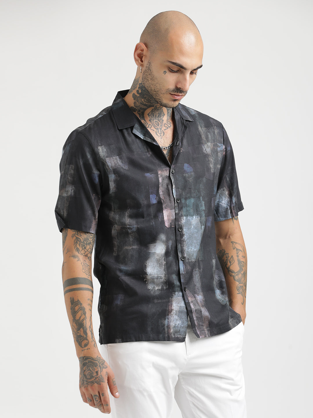 Men Printed Cotton Satin Shirt