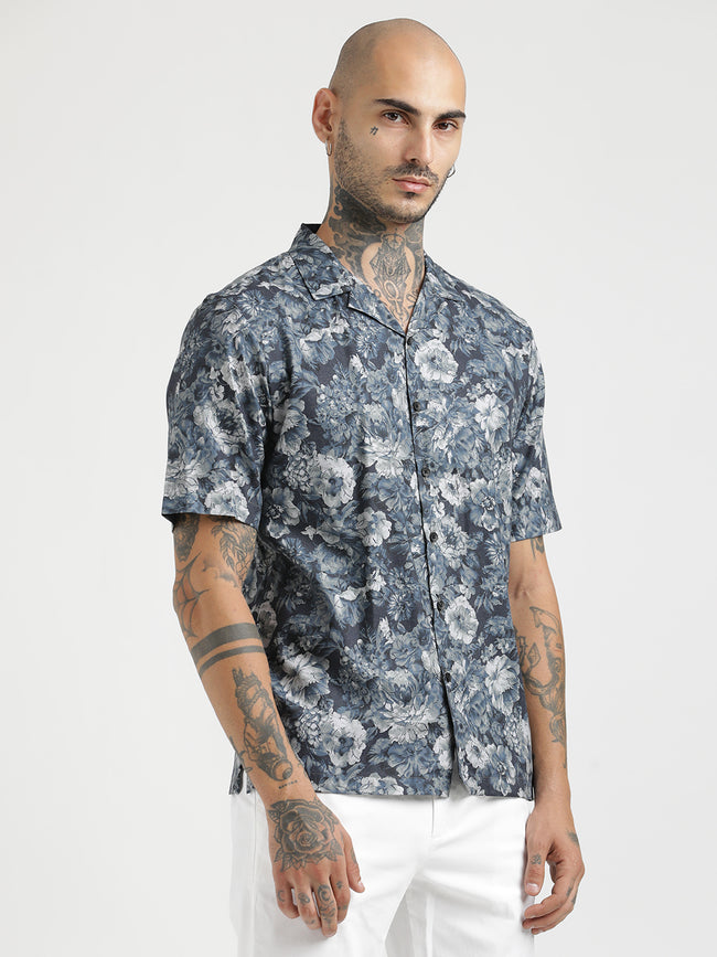 Men Printed Cotton Satin Shirt