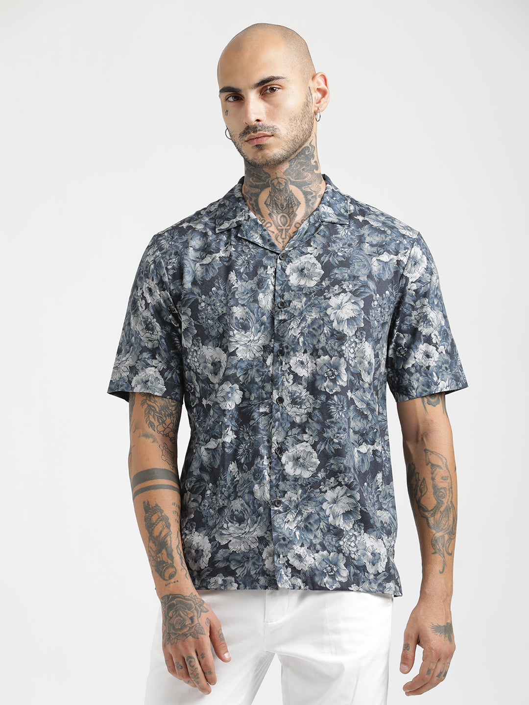Men Printed Cotton Satin Shirt
