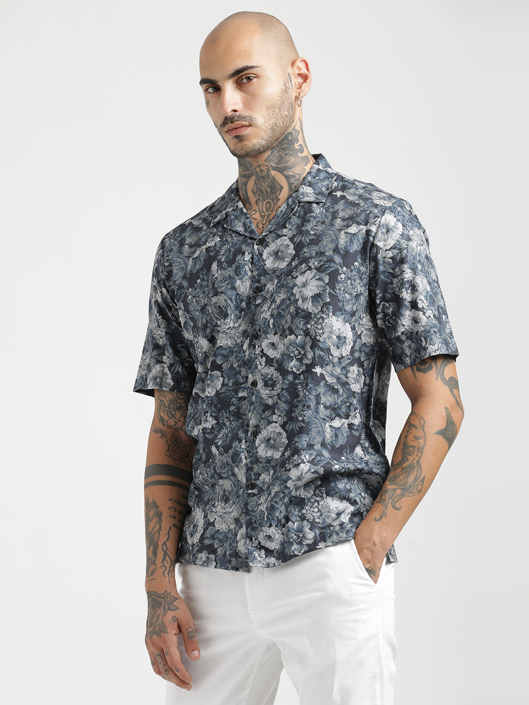 Men Printed Cotton Satin Shirt