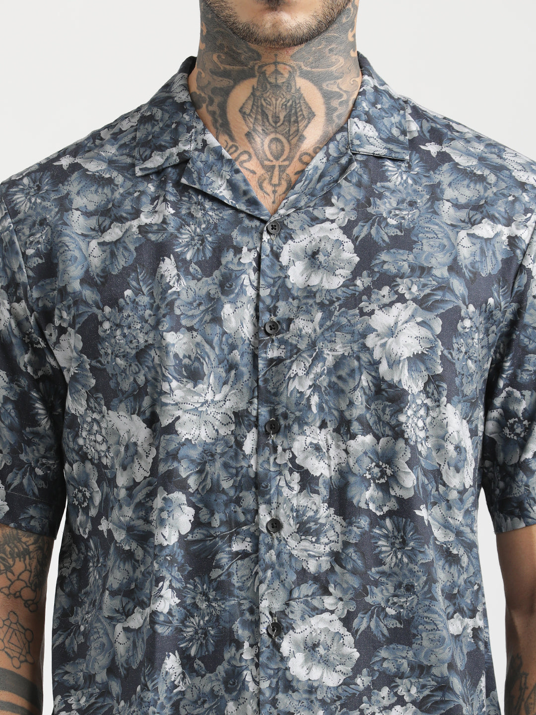 Men Printed Cotton Satin Shirt