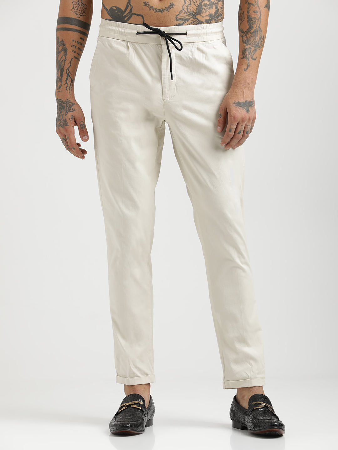 Men Cotton Drawstring Trousers with Pockets