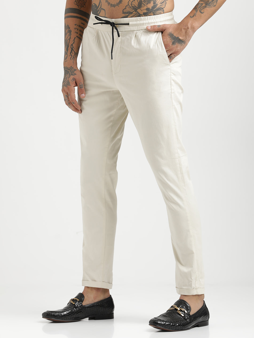 Men Cotton Drawstring Trousers with Pockets
