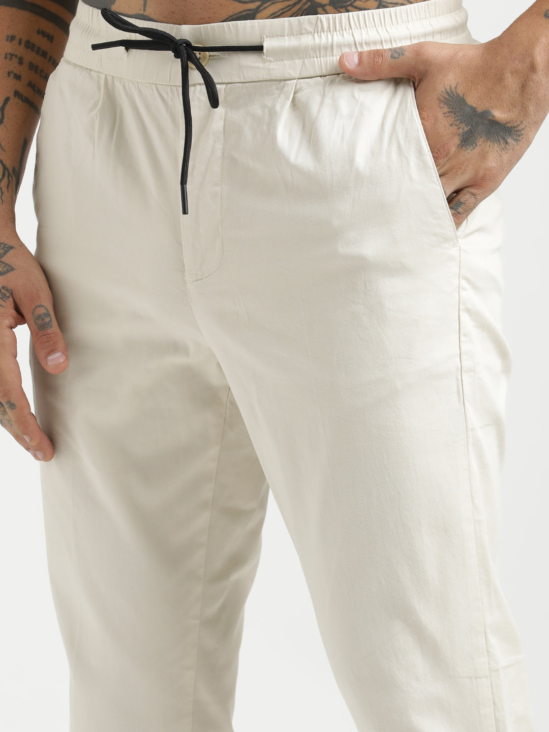 Men Cotton Drawstring Trousers with Pockets