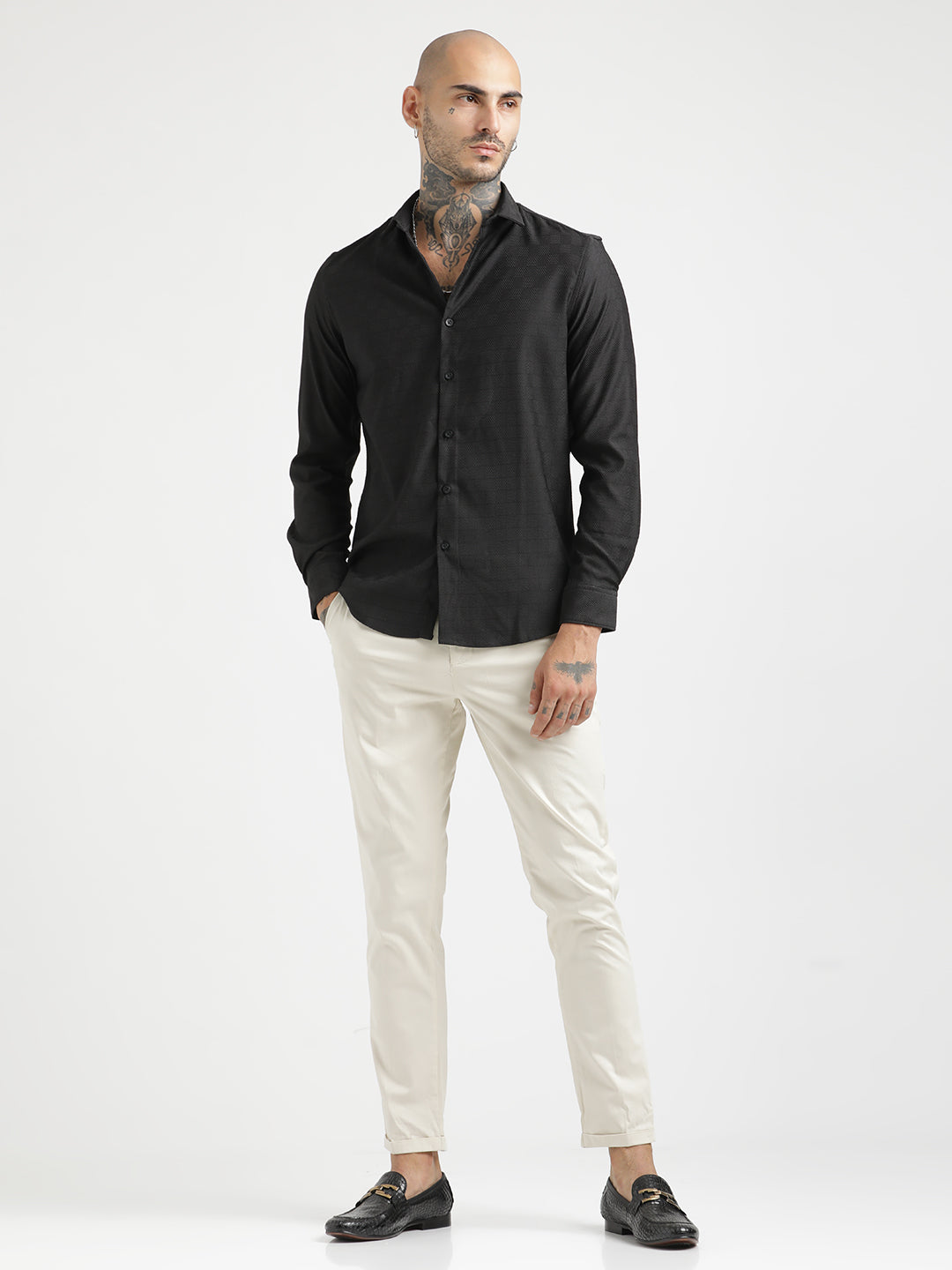Men Textured Poly Shirt with Structured Finish