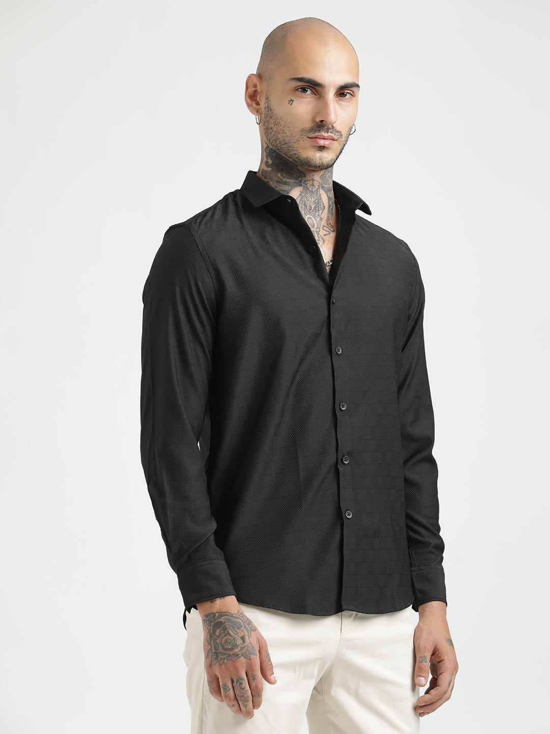 Men Textured Poly Shirt with Structured Finish