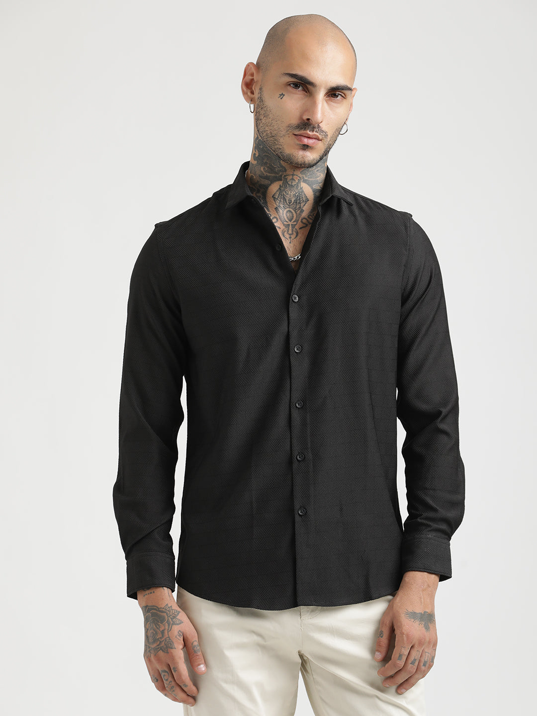 Men Textured Poly Shirt with Structured Finish