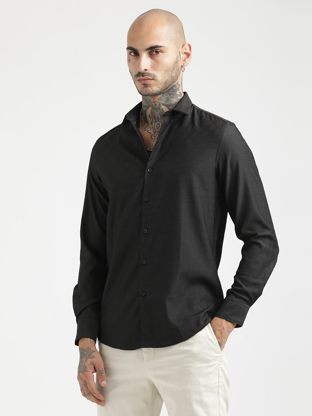 Men Textured Poly Shirt with Structured Finish