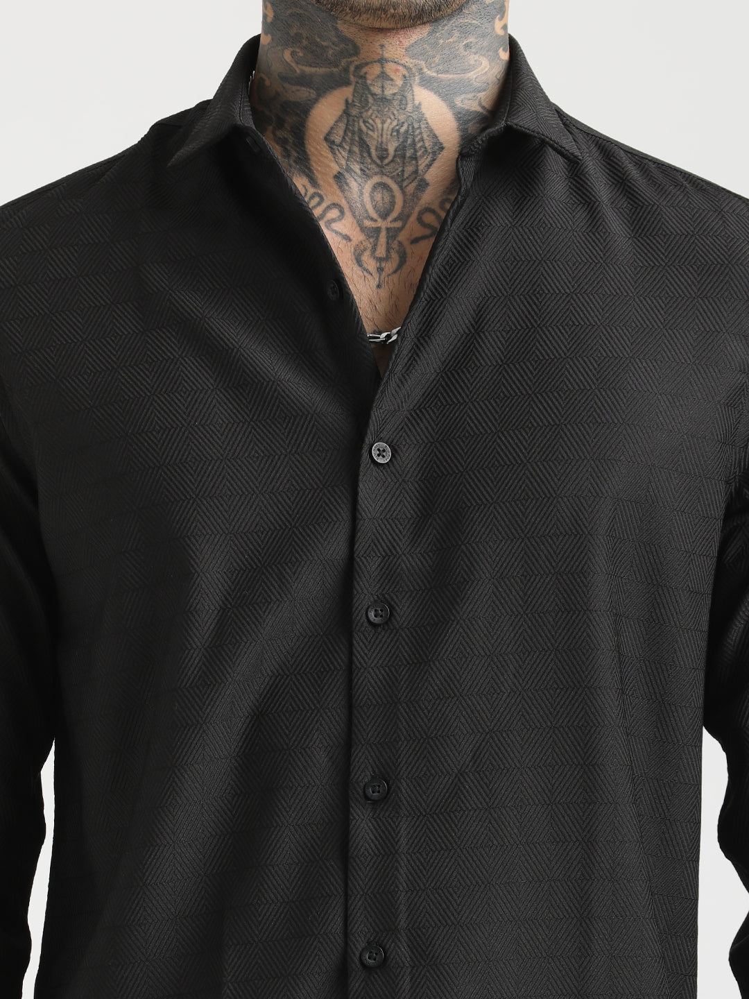Men Textured Poly Shirt with Structured Finish
