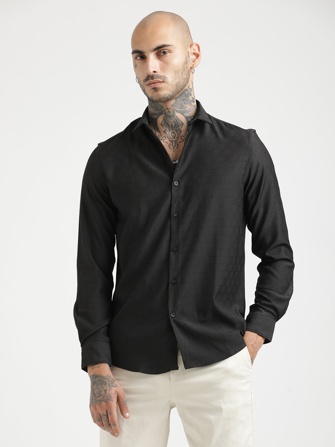 Men Textured Poly Shirt with Structured Finish
