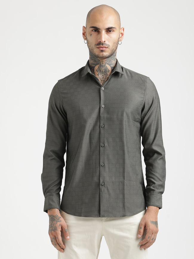 Men Textured Poly Shirt with Structured Finish