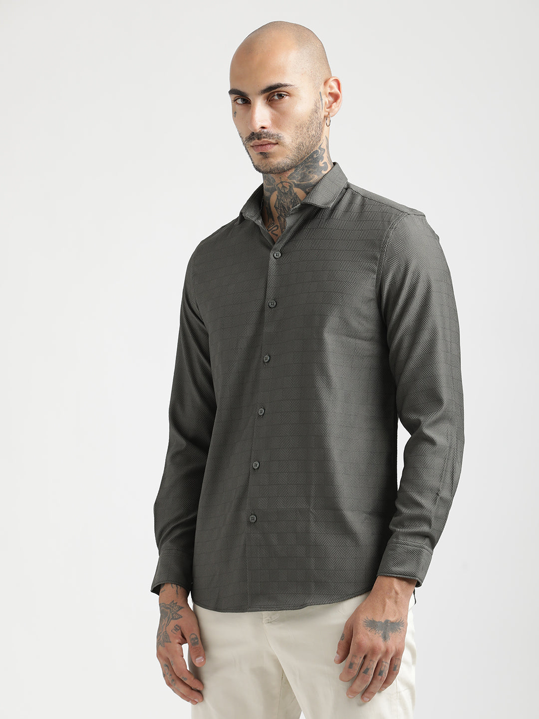 Men Textured Poly Shirt with Structured Finish