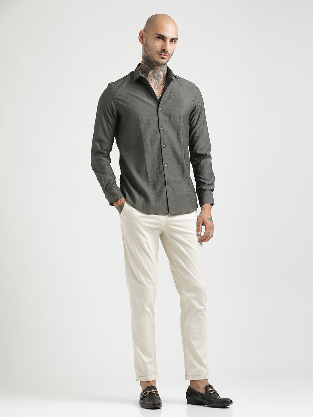 Men Textured Poly Shirt with Structured Finish