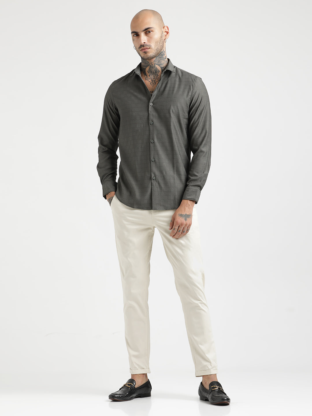Men Textured Poly Shirt with Structured Finish