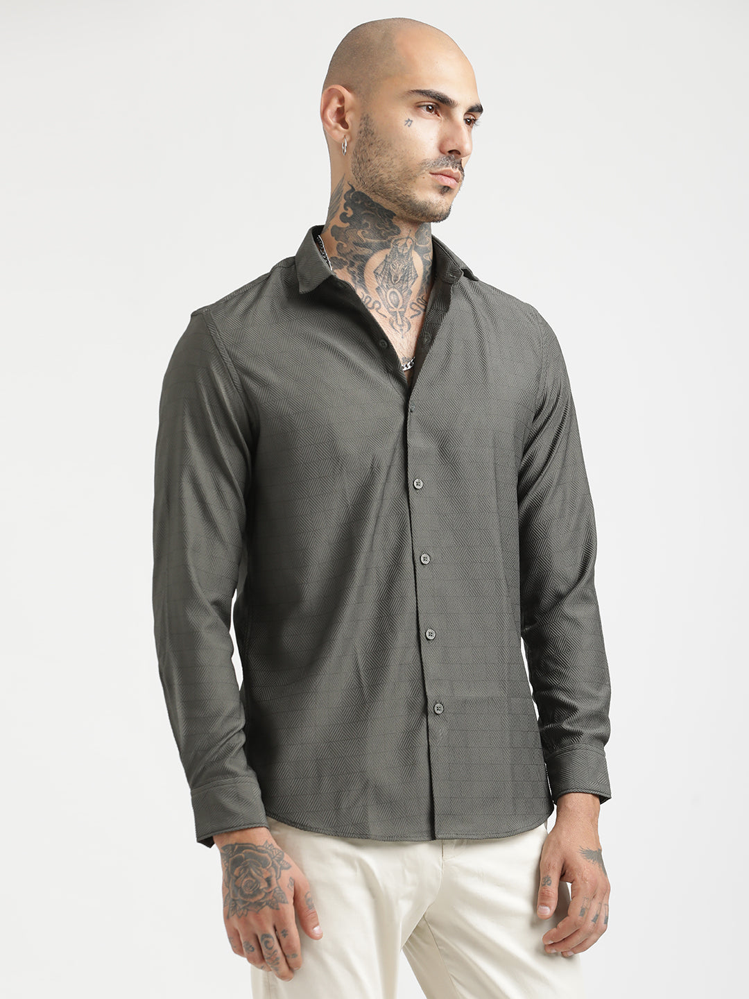 Men Textured Poly Shirt with Structured Finish