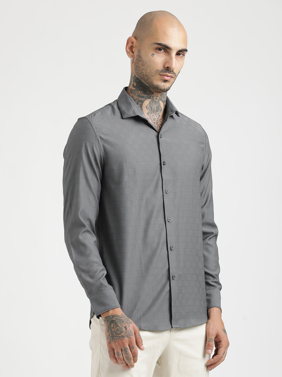 Men Textured Poly Shirt with Structured Finish