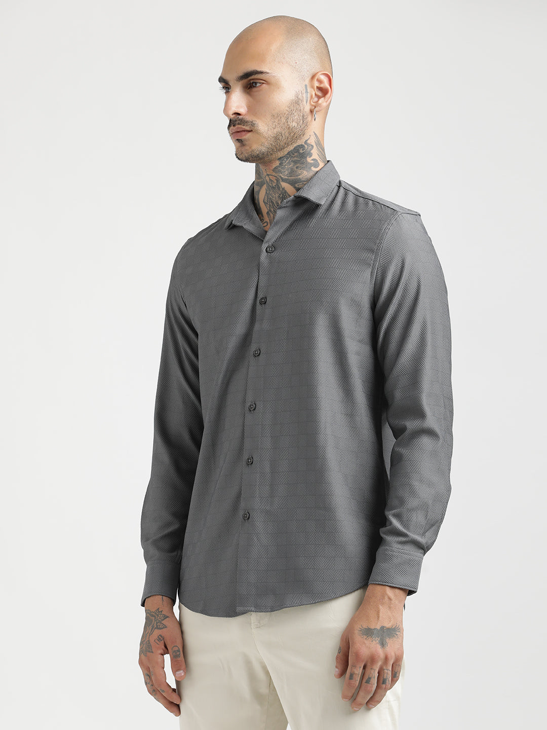 Men Textured Poly Shirt with Structured Finish