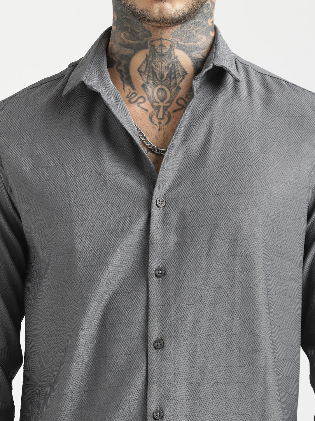 Men Textured Poly Shirt with Structured Finish