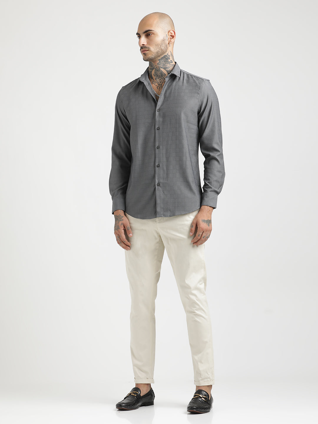 Men Textured Poly Shirt with Structured Finish