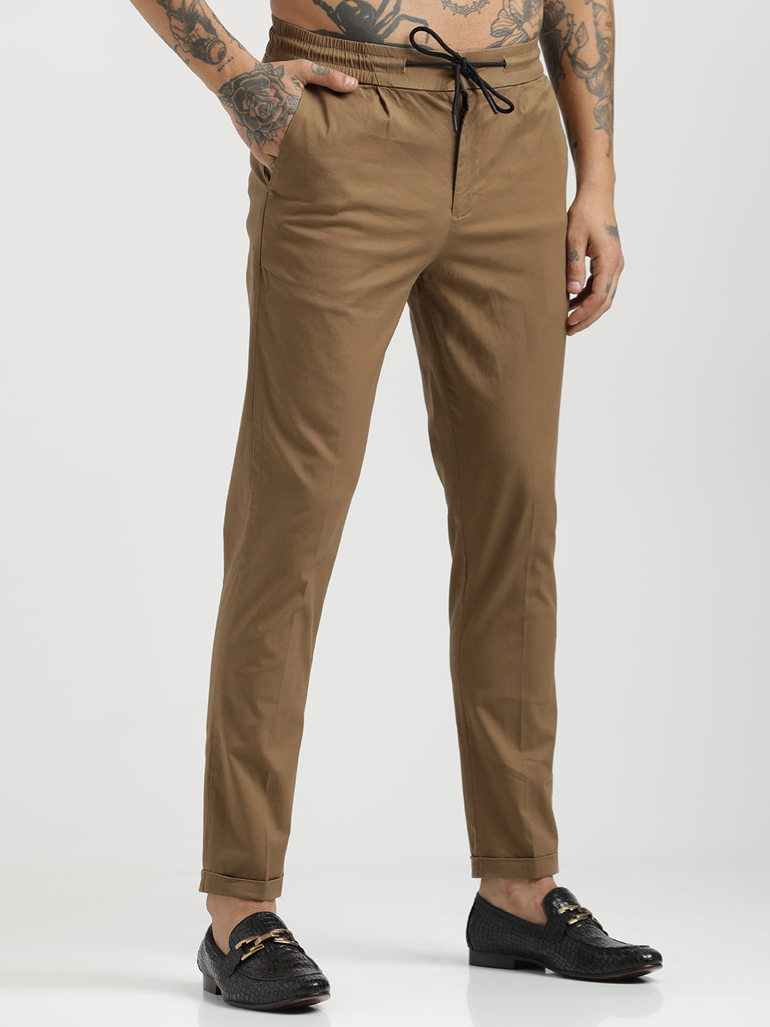 Men Cotton Drawstring Trousers with Pockets