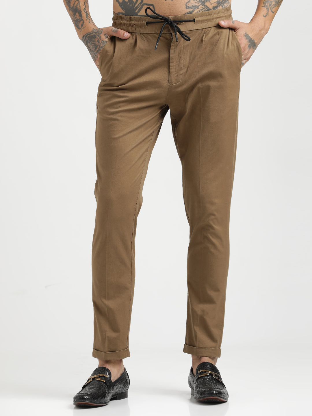 Men Cotton Drawstring Trousers with Pockets
