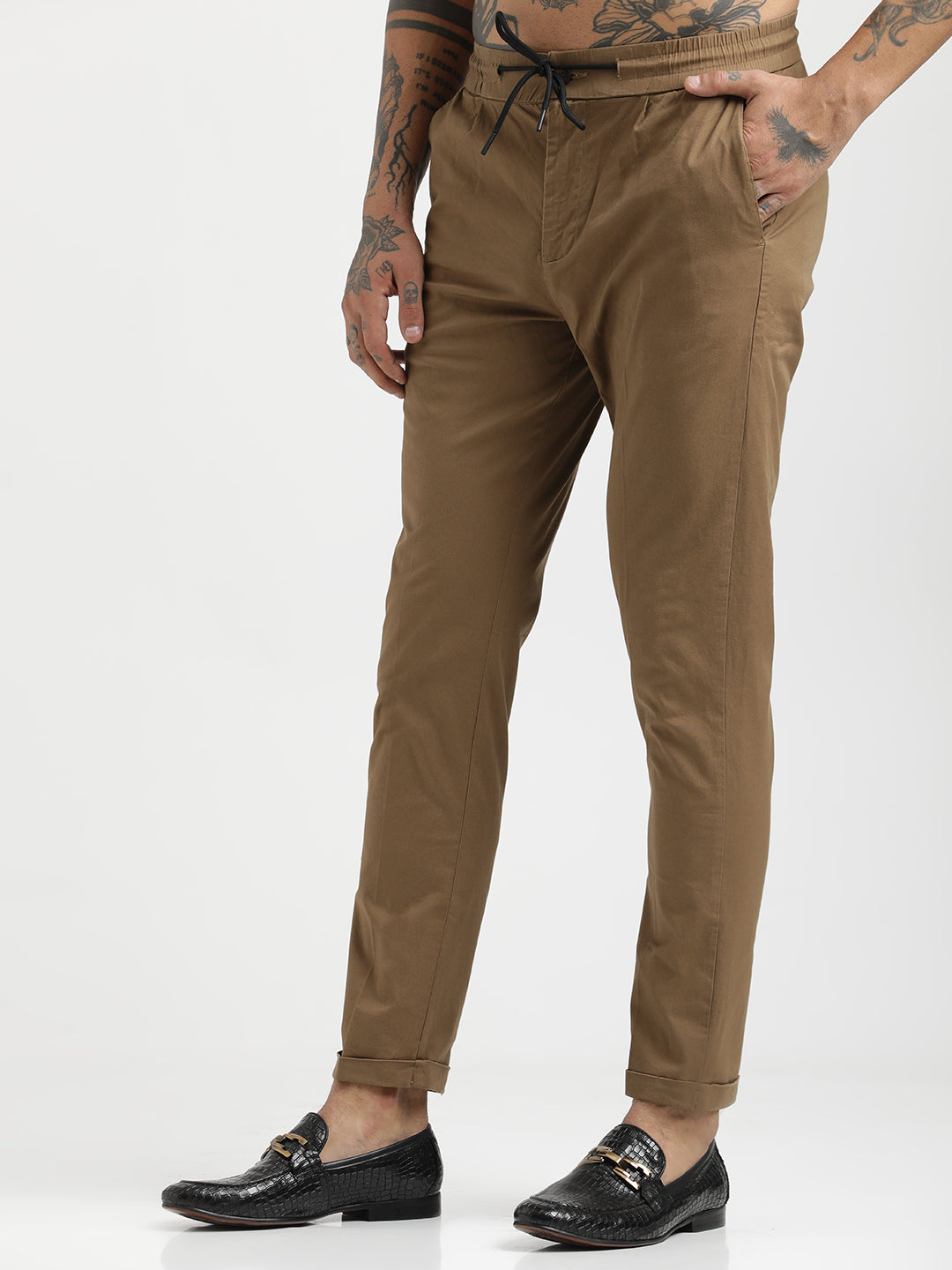 Men Cotton Drawstring Trousers with Pockets