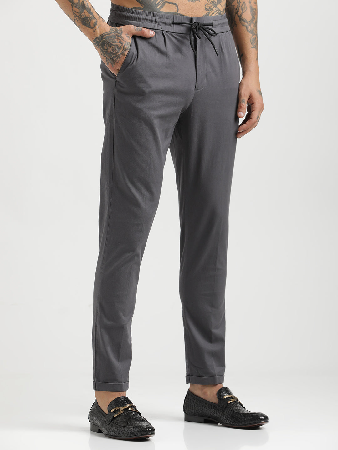 Men Cotton Drawstring Trousers with Pockets
