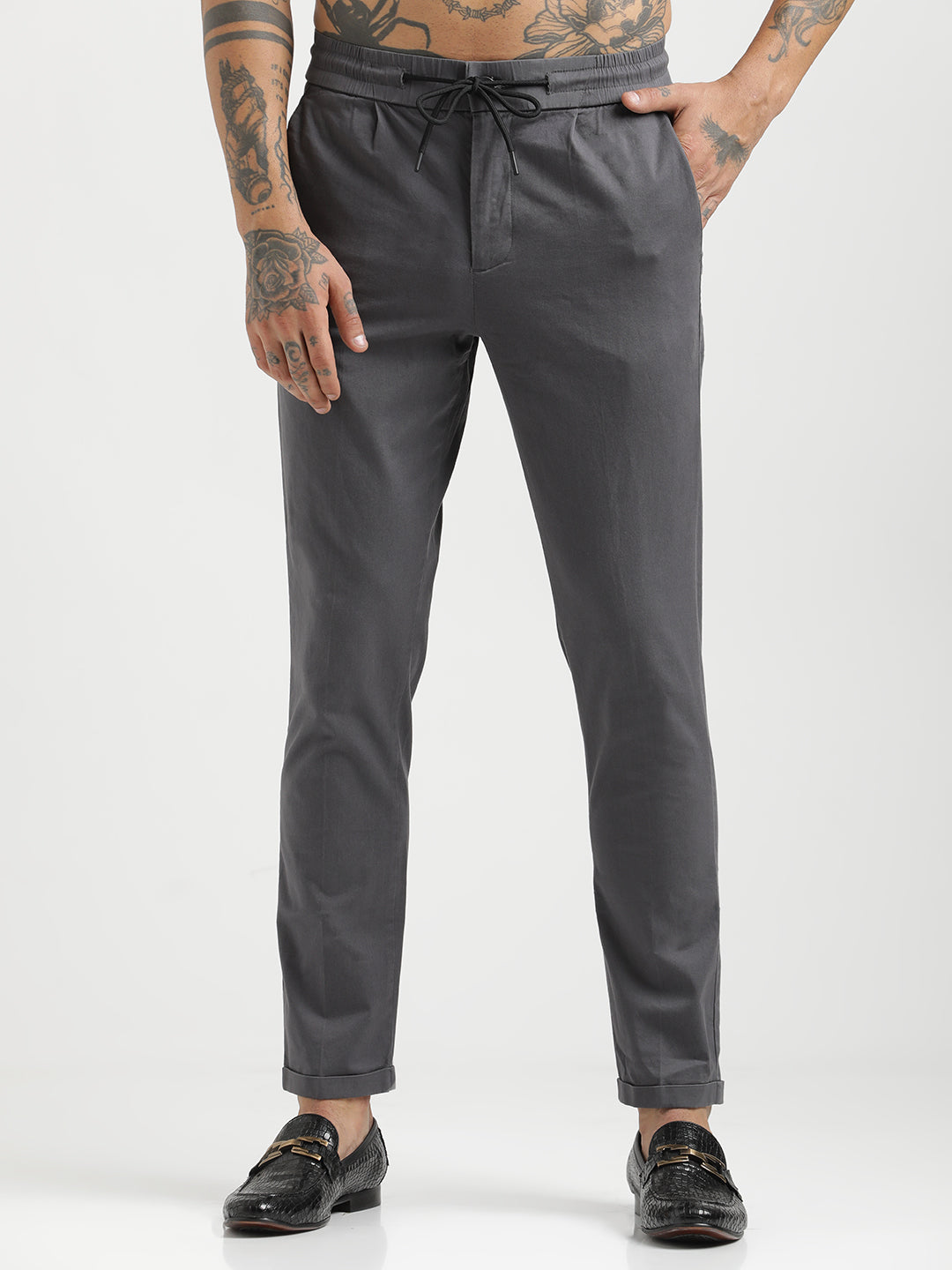 Men Cotton Drawstring Trousers with Pockets