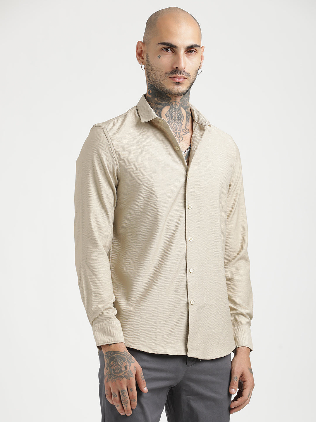 Men Textured Poly Shirt with Structured Finish