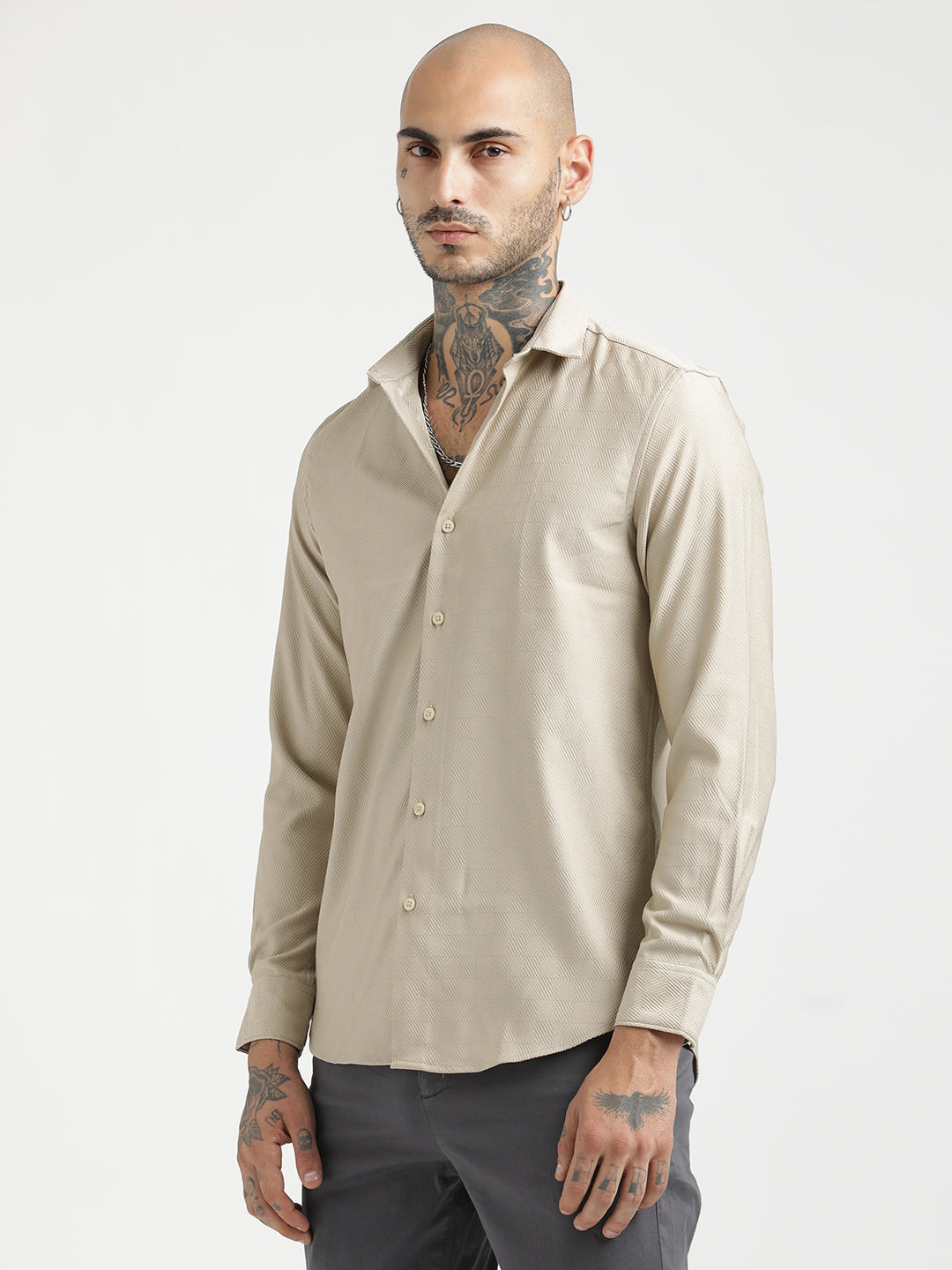 Men Textured Poly Shirt with Structured Finish