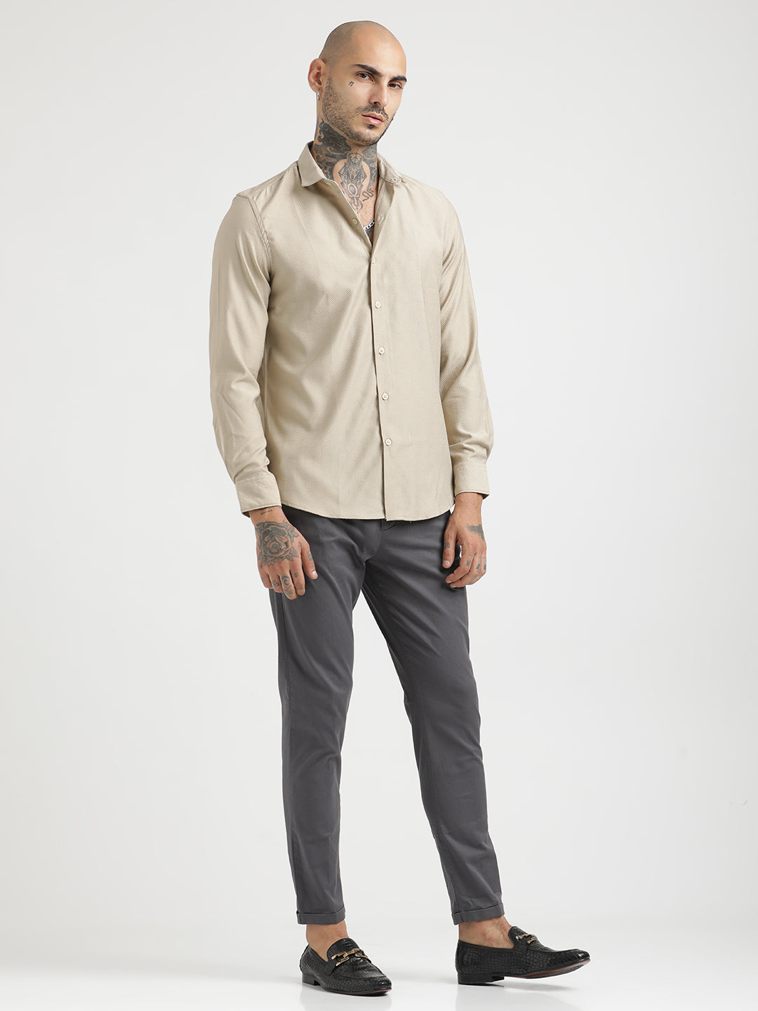 Men Textured Poly Shirt with Structured Finish