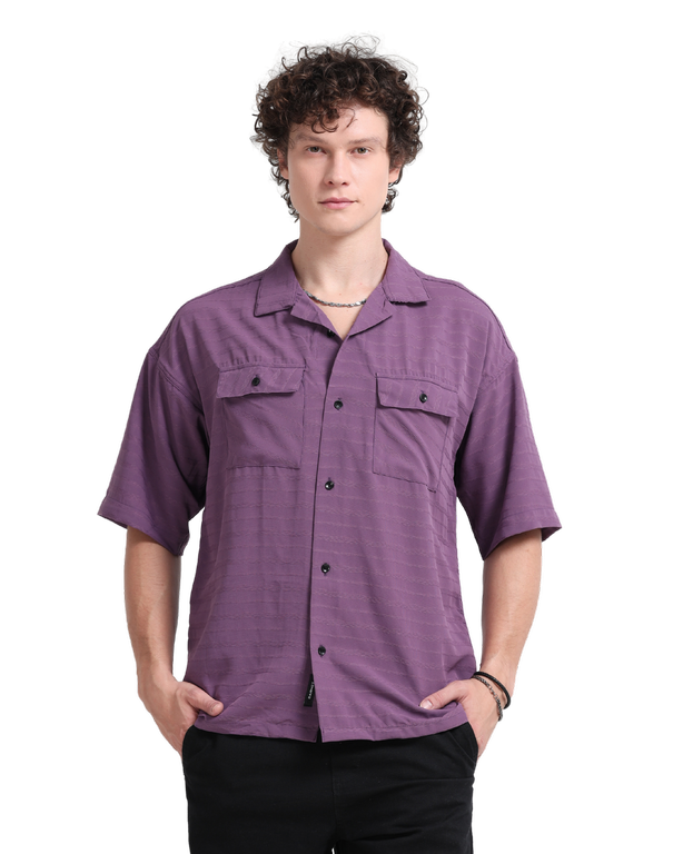 Men Wave Short Sleeve Casual Drop Shoulder Shirt
