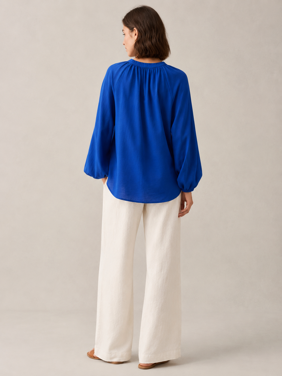 Women Blue Balloon Sleeve Relaxed Shirt