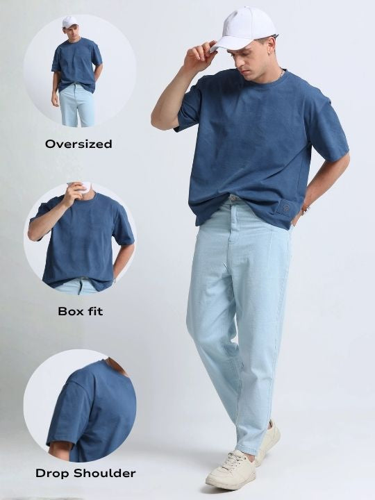 Men Blue Oversized T-Shirt