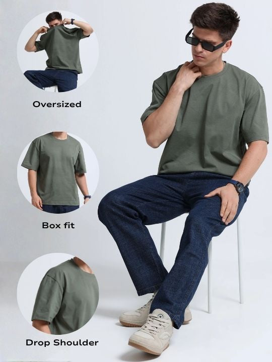 Men Green Oversized T-Shirt