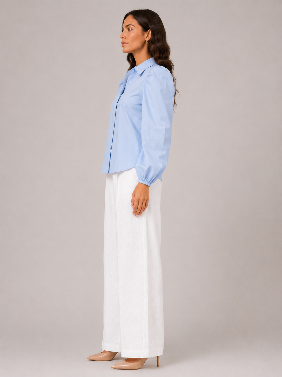 Women Blue Puff Sleeve Shirt