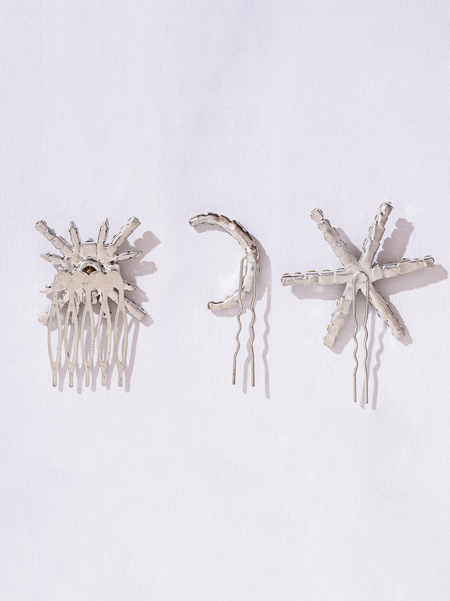Women Silver Set Of 3 Celestia Crystal Hair Pins