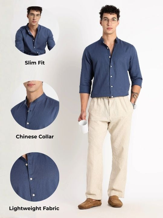 Men Cotton Linen Slim Fit Shirt