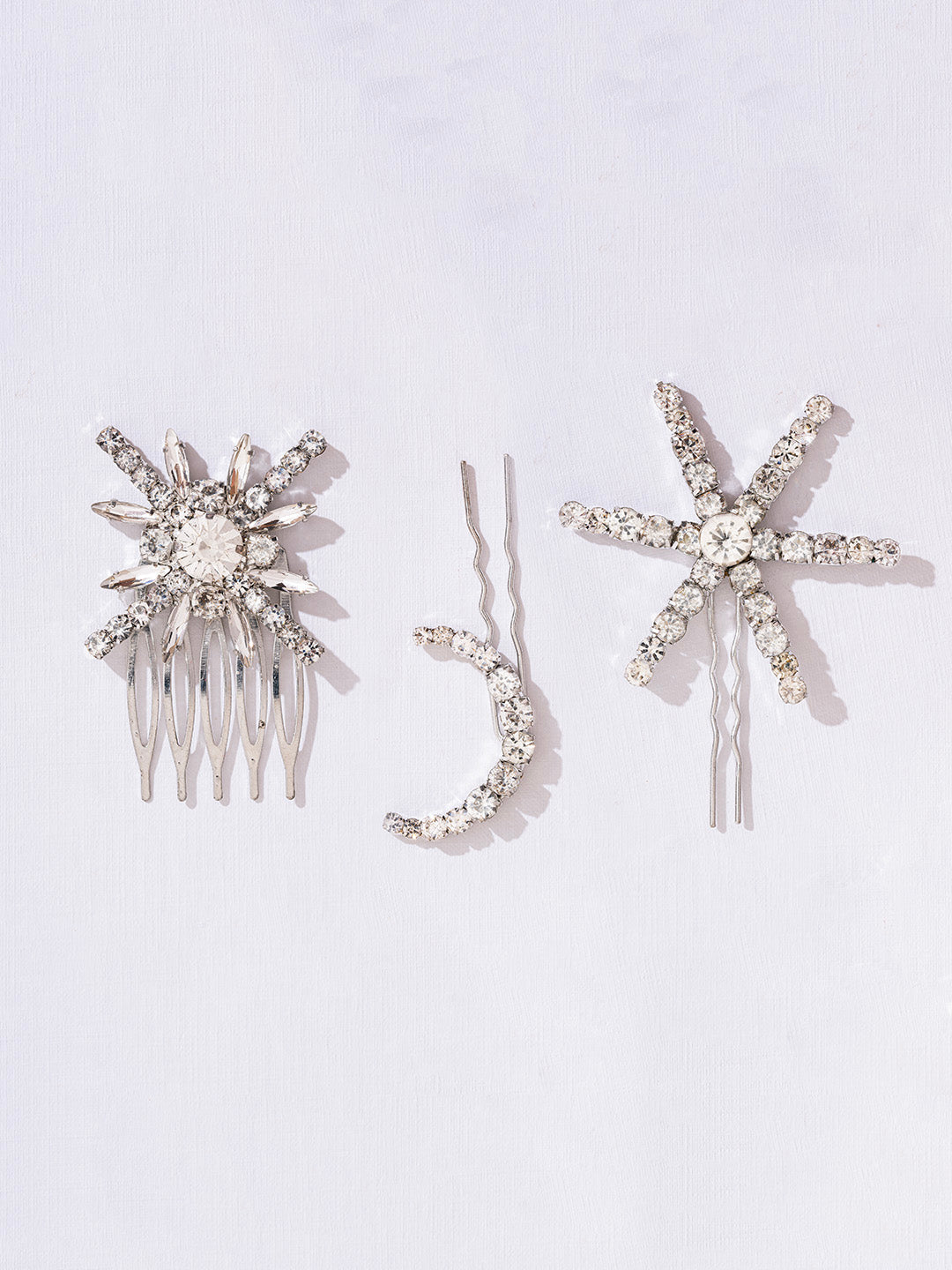 Women Silver Set Of 3 Celestia Crystal Hair Pins