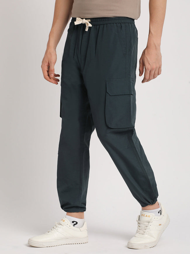 Men Blue Solid Relaxed Fit Cargo