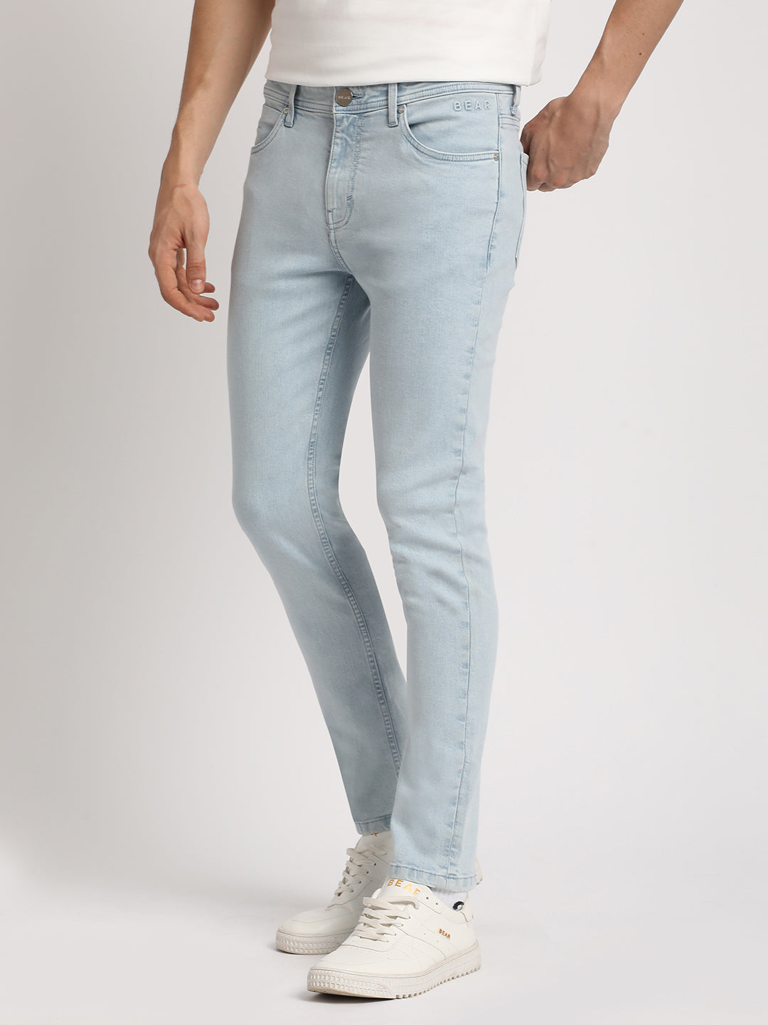 Men Solid Light Blue Mid Rise Slim Fit Jean