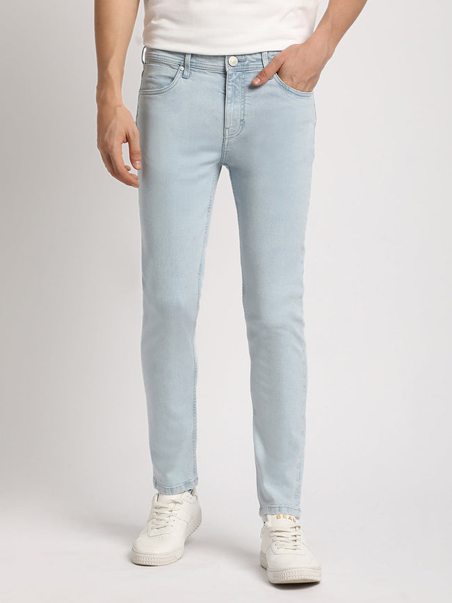 Men Solid Light Blue Mid Rise Slim Fit Jean