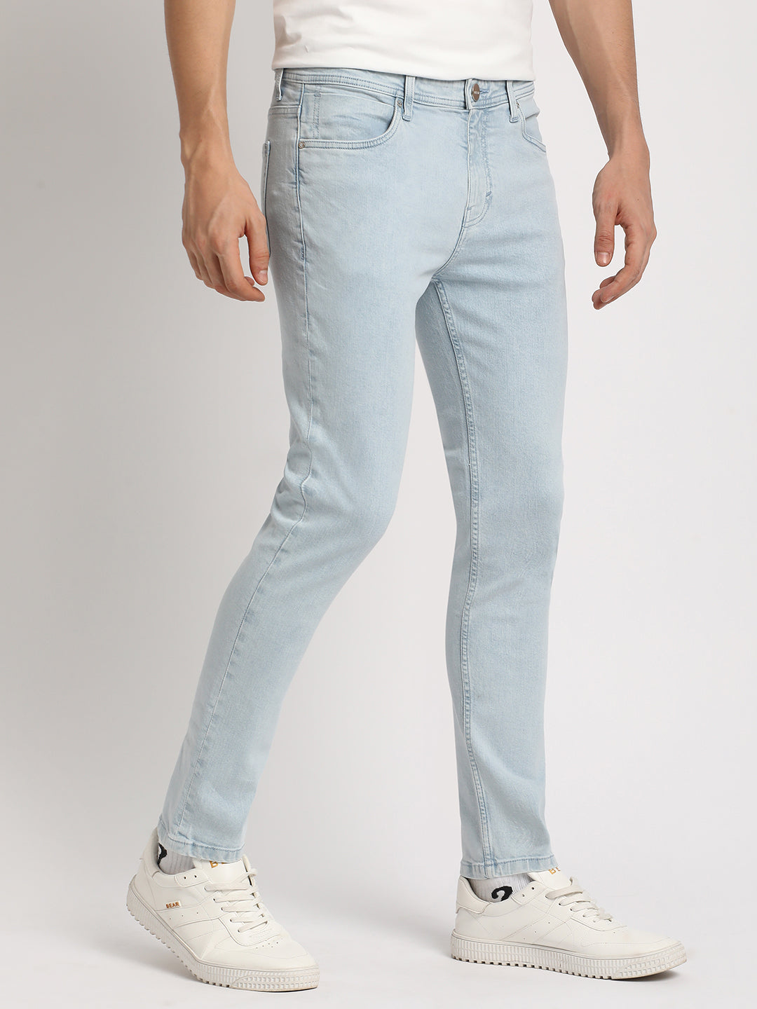 Men Solid Light Blue Mid Rise Slim Fit Jean