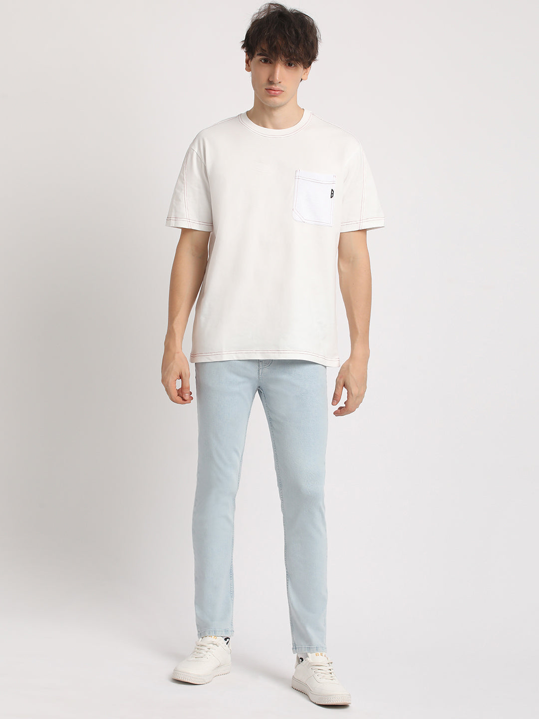 Men Solid Light Blue Mid Rise Slim Fit Jean