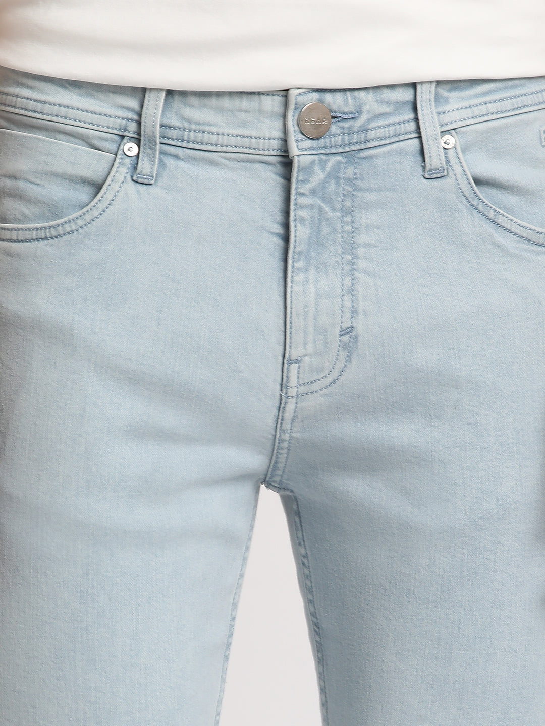 Men Solid Light Blue Mid Rise Slim Fit Jean