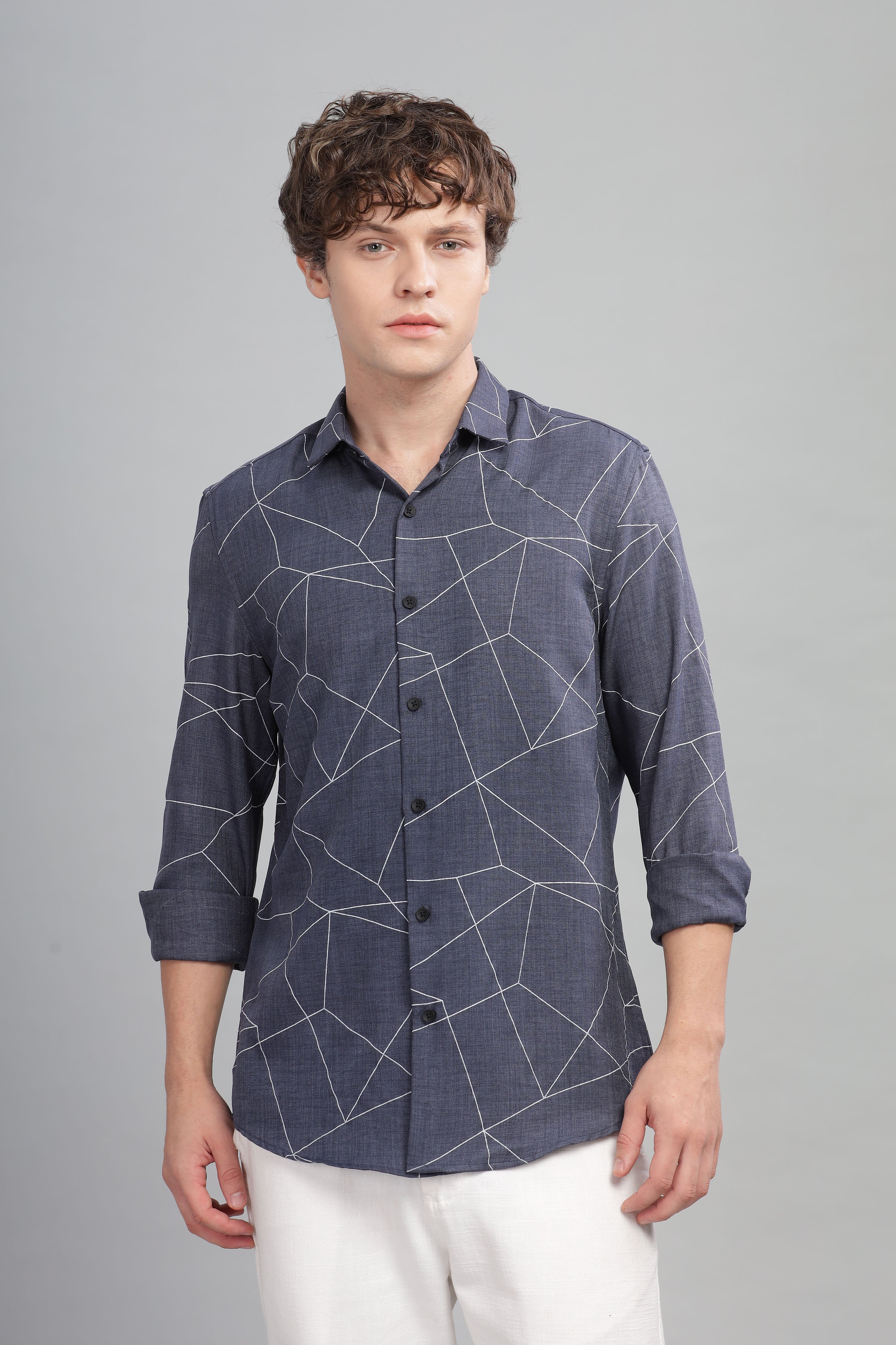 Men Dark Blue Slim Fit Shirt