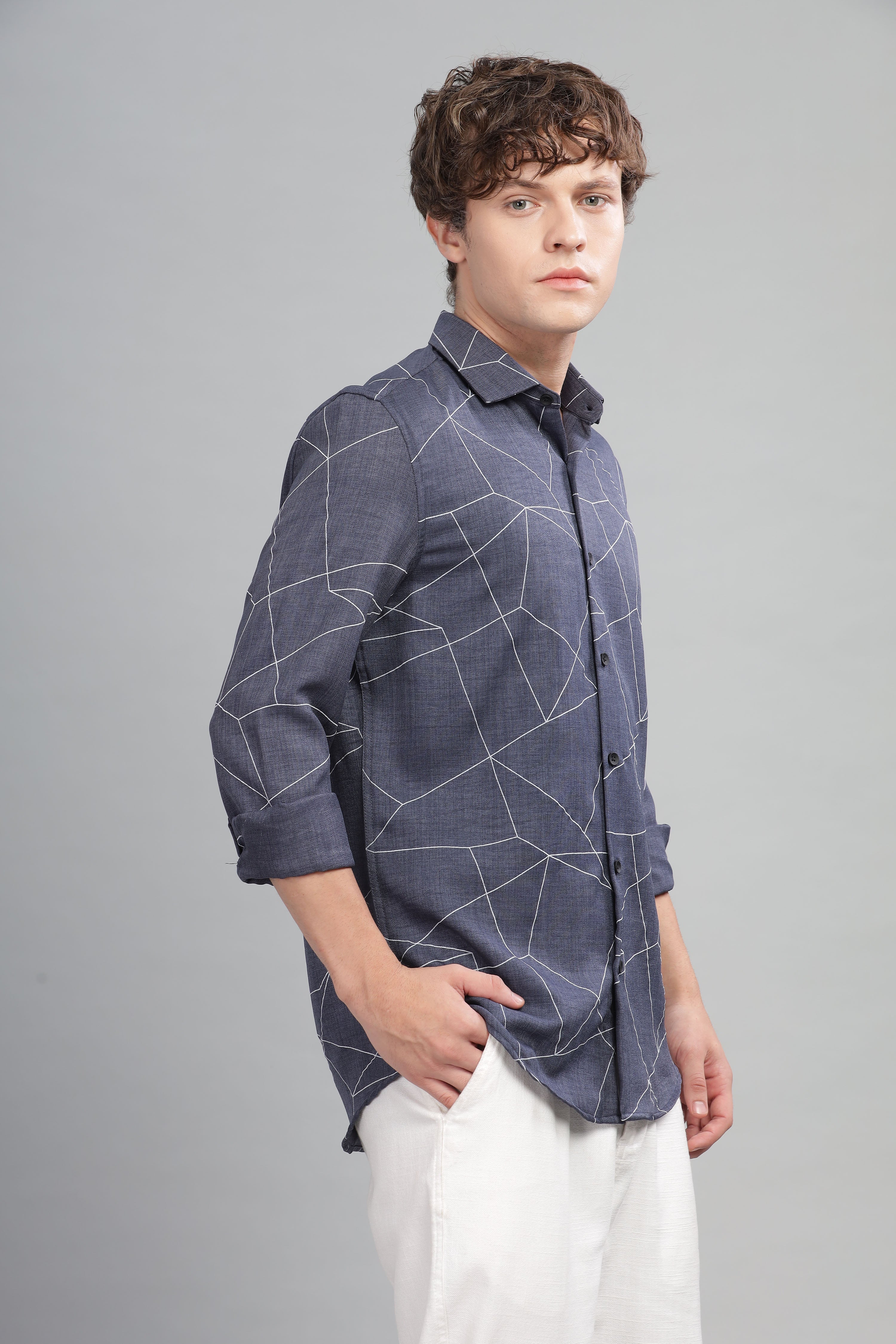 Men Dark Blue Slim Fit Shirt